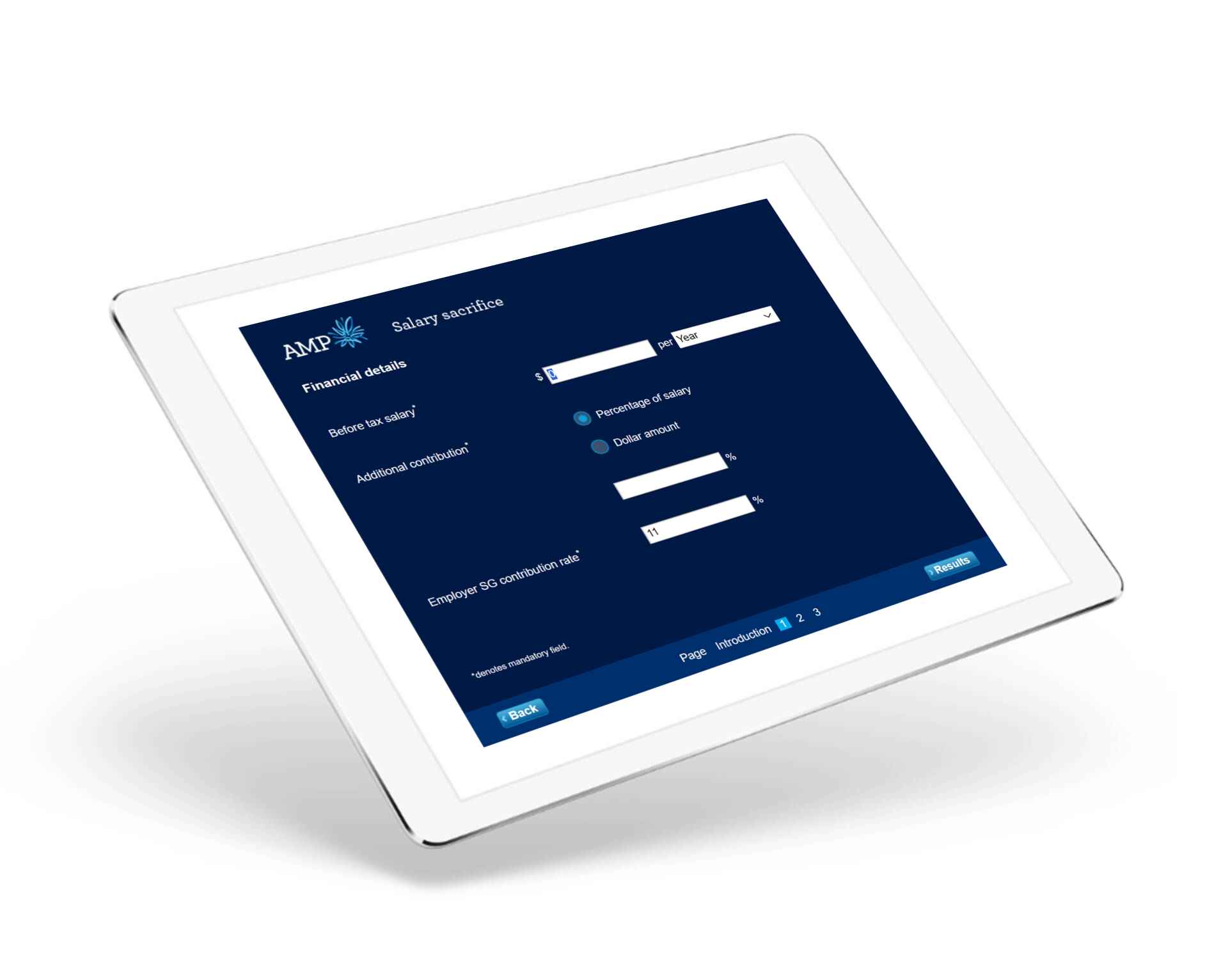 Salary sacrifice calculator screen on tablet