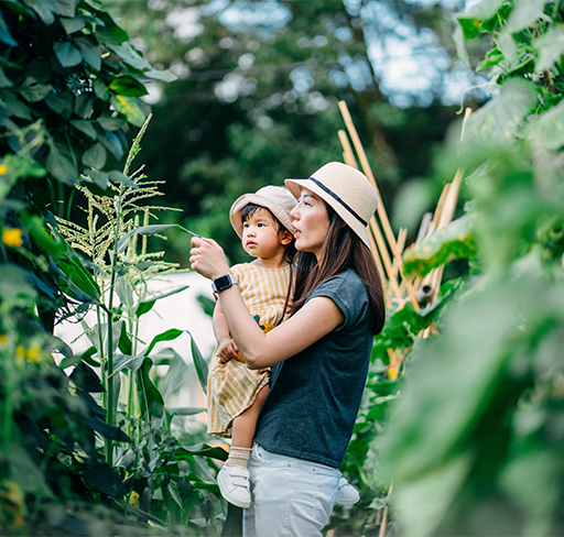 Mom and child in forest