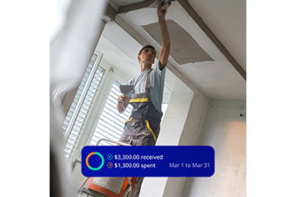A man working indoors on a ladder with an overlay