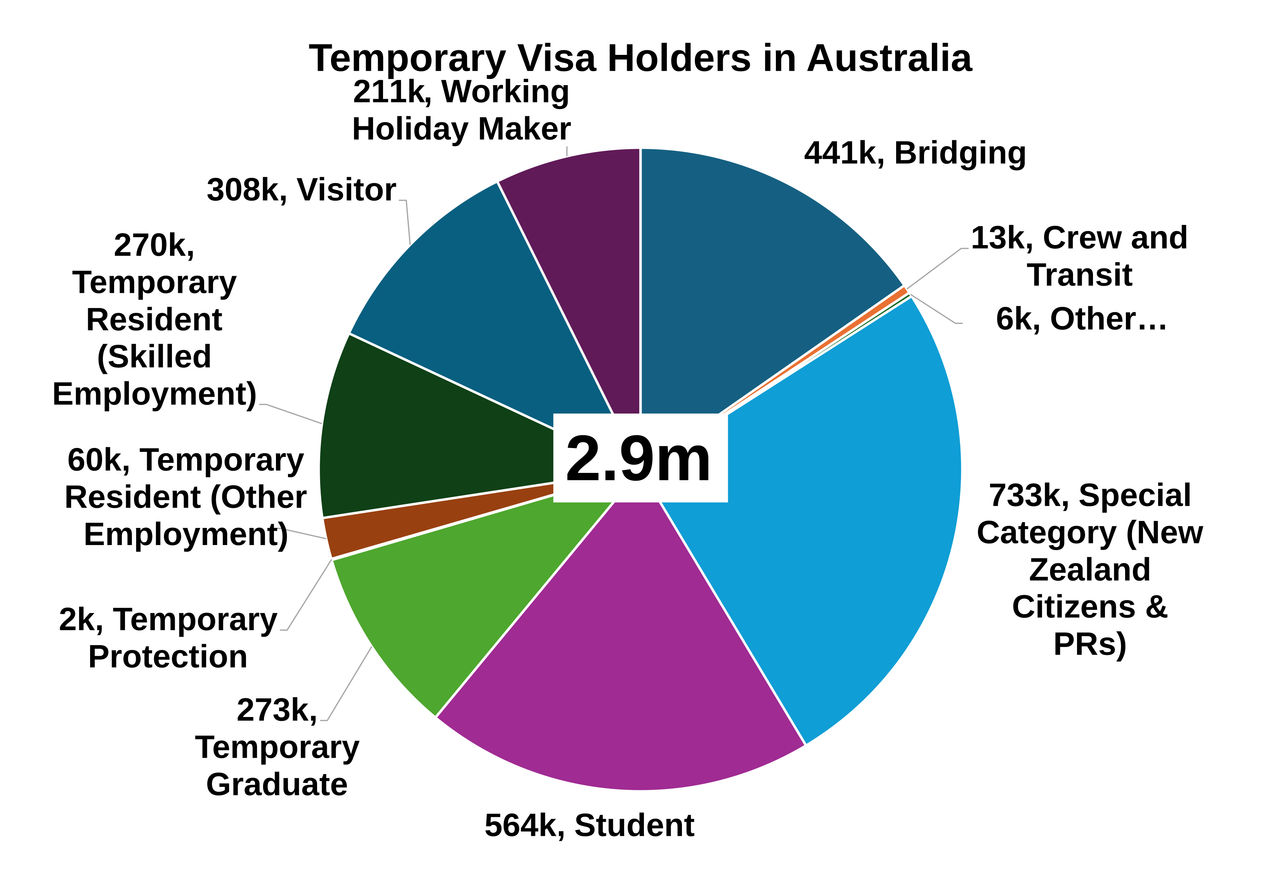 Temporary visa holders in Australia pie graph