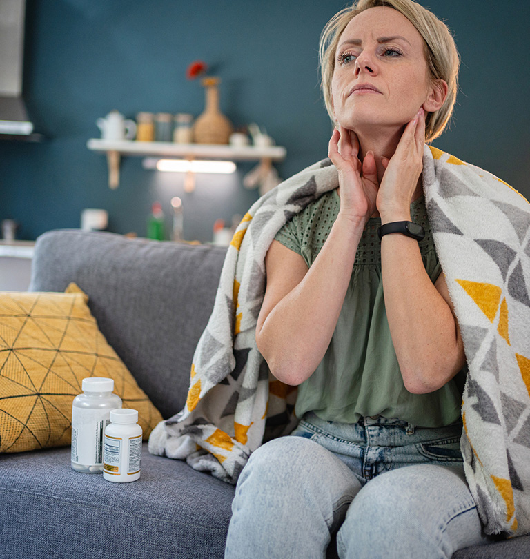 Lady feeling ill at home