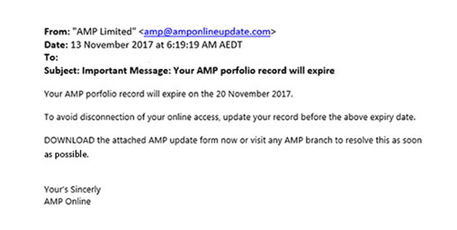scam email looks like AMP