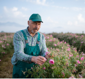 Man flowers field farm
