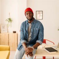 Man red with beanie