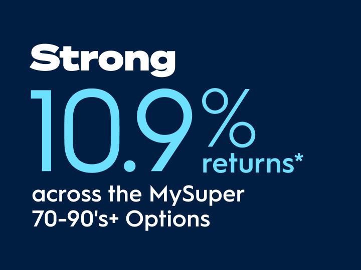 Strong 10.9% returns* across the MySuper 70-90's+ options