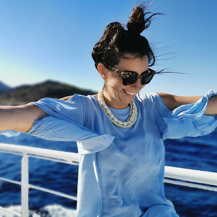 Woman on boat in ocean