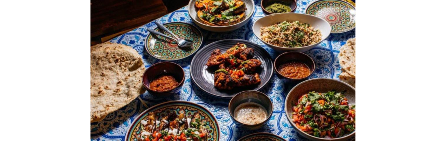 Plates of food on table