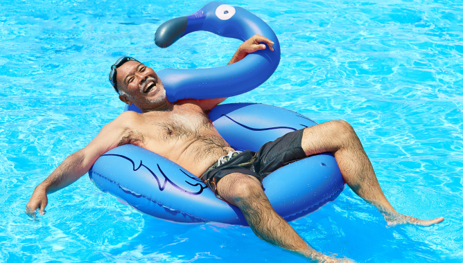 man in pool - 40 flex loan