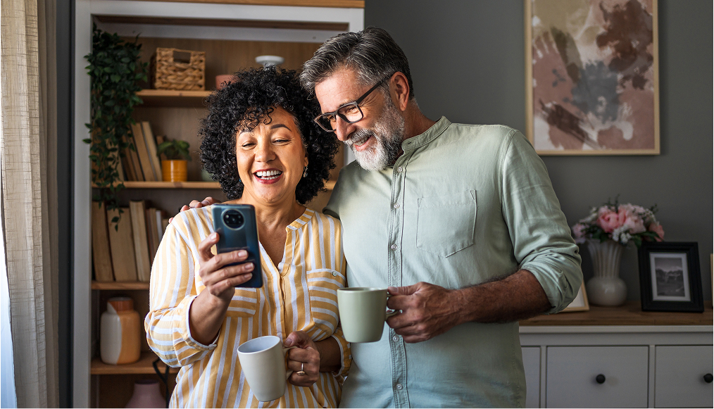 Couple looking at phone
