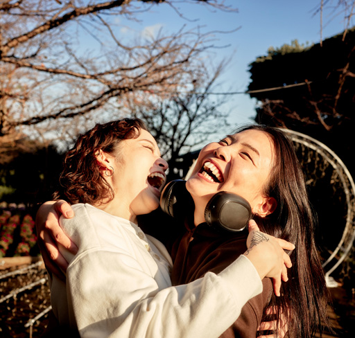 Women Headphones Laughing