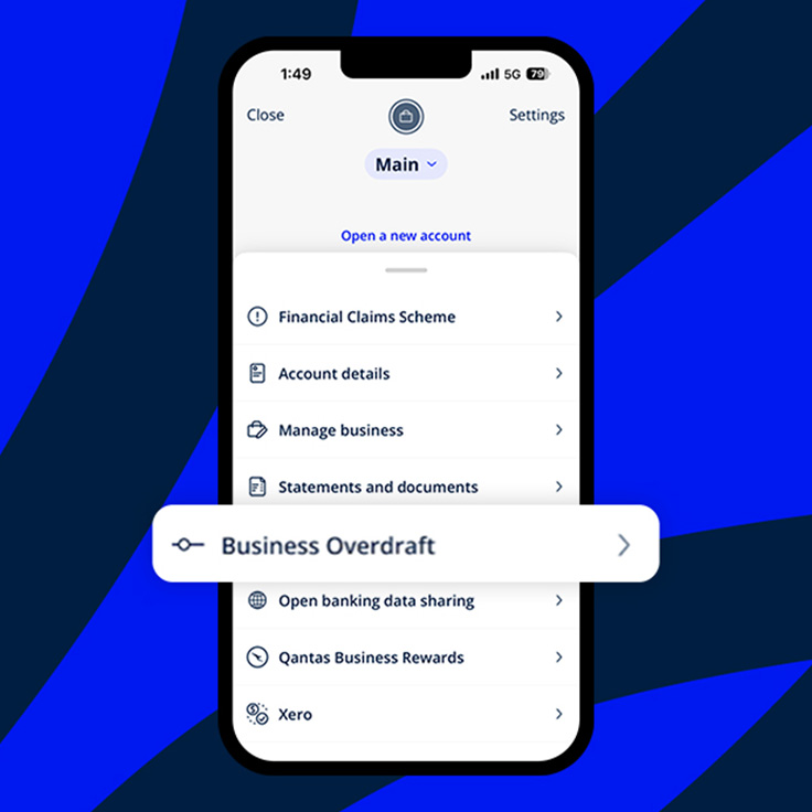 Mobile phone business overdrafts screen