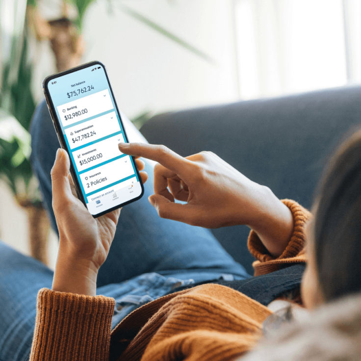 Woman using amp app phone