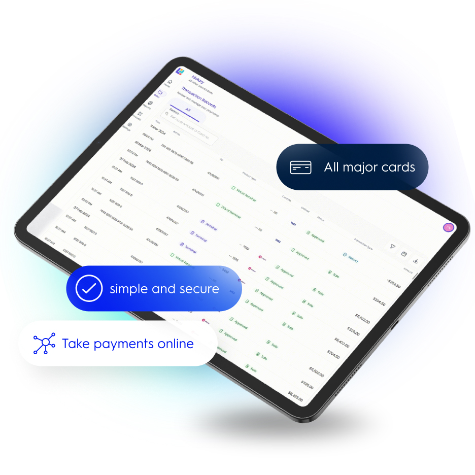 Online payments ipad screen