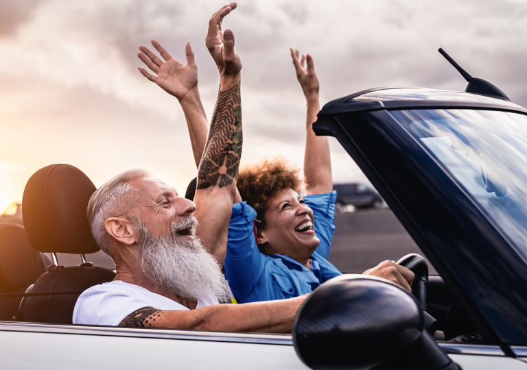 Couple driving car and enjoy