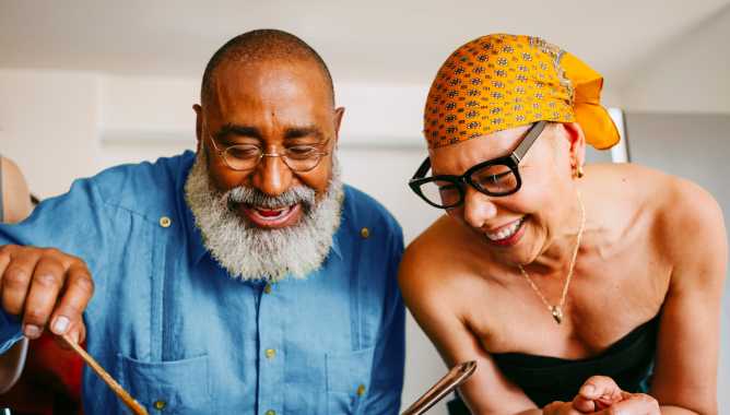 Two people are cooking