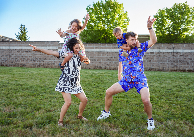 Happy family in garden