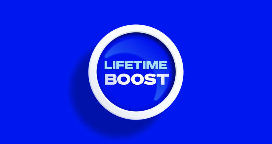 Blue circular logo with white text reading 'Lifetime Boost' on a solid blue background.