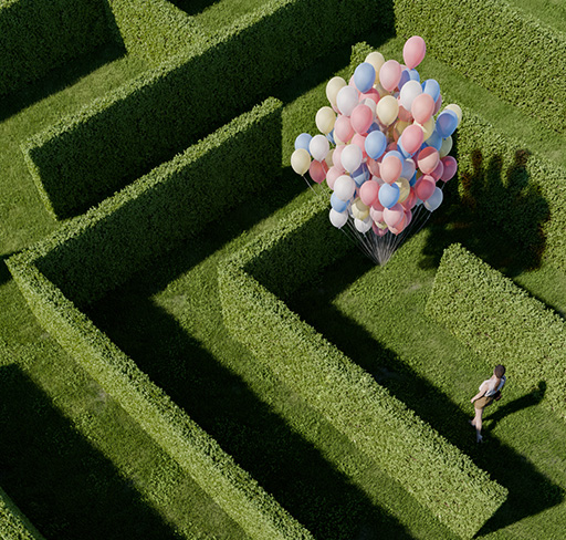 ballons inside maze