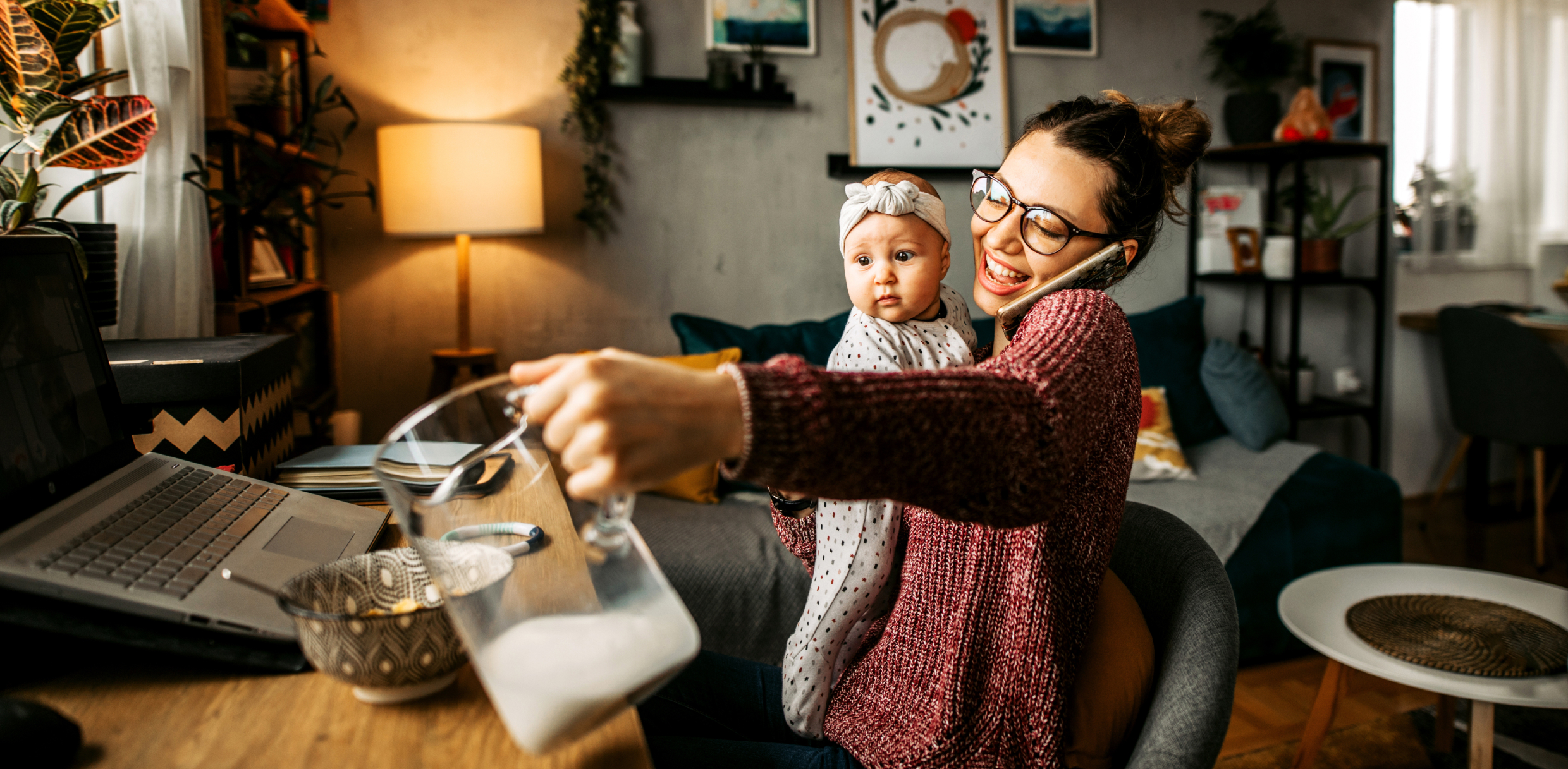 Mum and baby with jug of milk