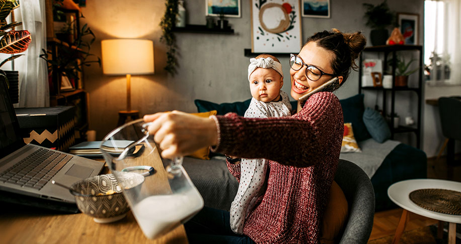Mum and baby with jug of milk
