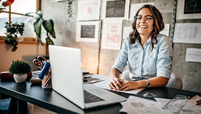 Business banking woman laughing office