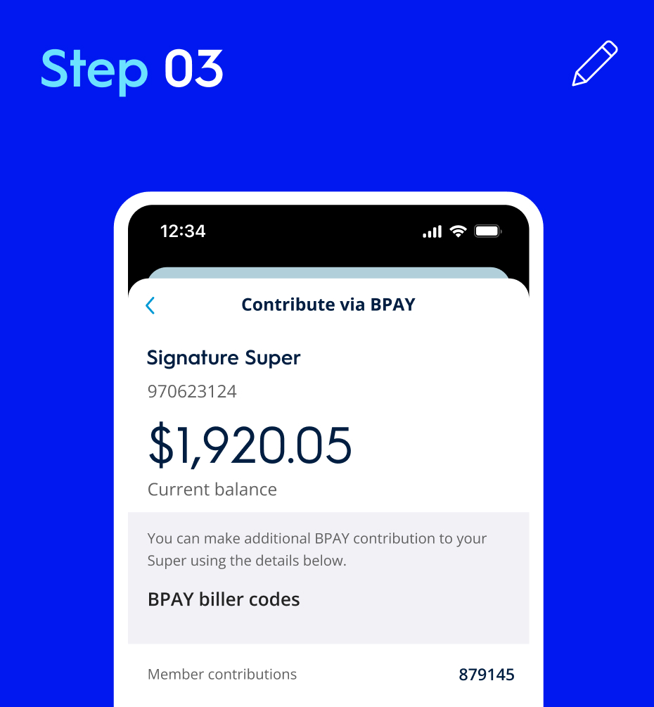 Contribute via BPAY screen